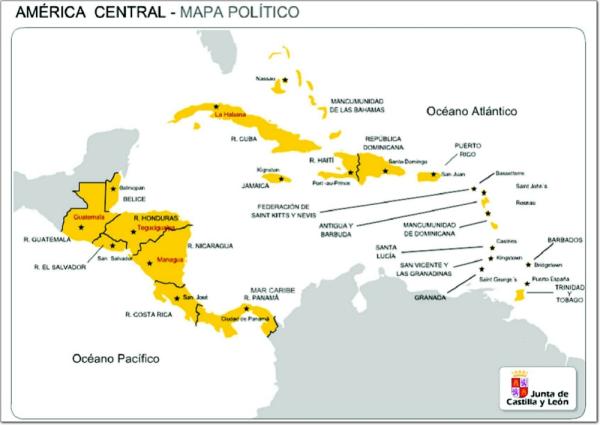 Países y capitales América Central - Lista de países de América Central y sus capitales en 2019