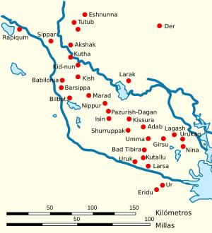 Historia de Mesopotamia antigua - Principales ciudades de Mesopotamia 