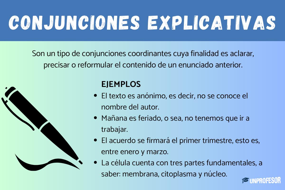 Conjunciones explicativas: ejemplos