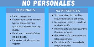 Diferencias entre verbos personales y no personales: ejemplos