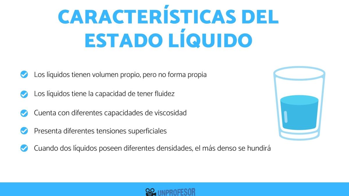 Características del estado líquido de la materia y ejemplos